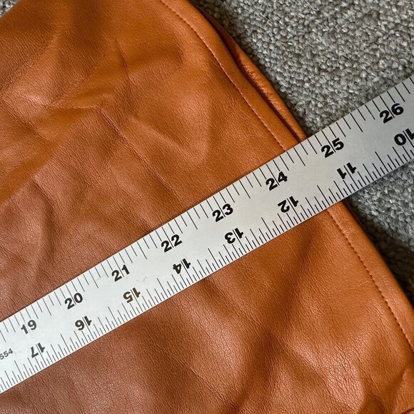 French Connection Faux Orange Brown Leather Collared Button Down Shirt Womens 6 - Picture 4 of 6